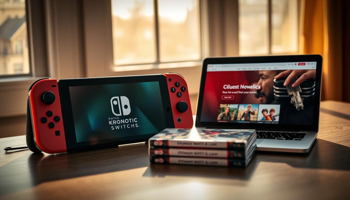 Happy gamer checking Nintendo game authenticity